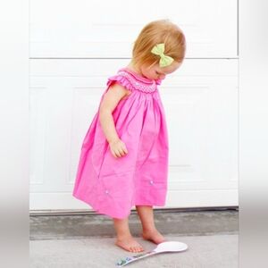 Pink Bishop Smocking Baby Girl Dress. Vintage Pink Bishop Birthday Dress. 24M